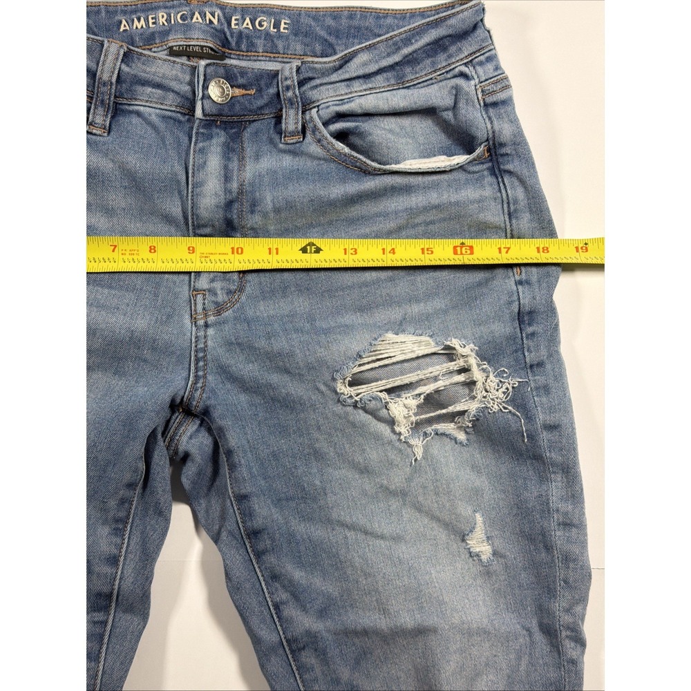 American Eagle Blue Denim Jeans Women's Size 6 Next Level Stretch Distressed - Picture 11 of 13